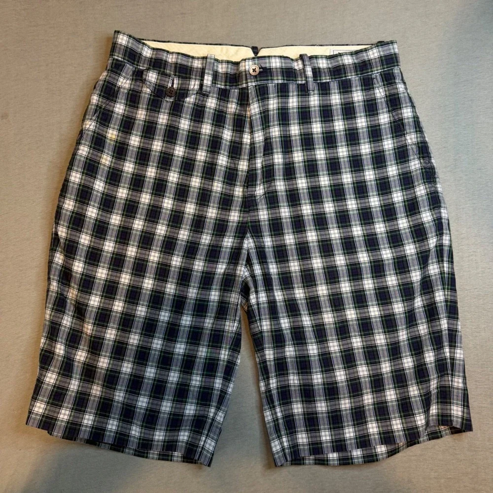 Polo Ralph Lauren Bradbury Fit Bleecker Plaid Shorts Mens 32 Navy Green Cotton